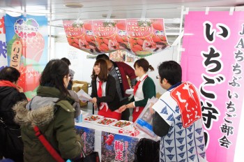 イチゴの試食で秩父のイチゴをＰＲ