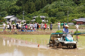 田植え機によるデモンストレーション